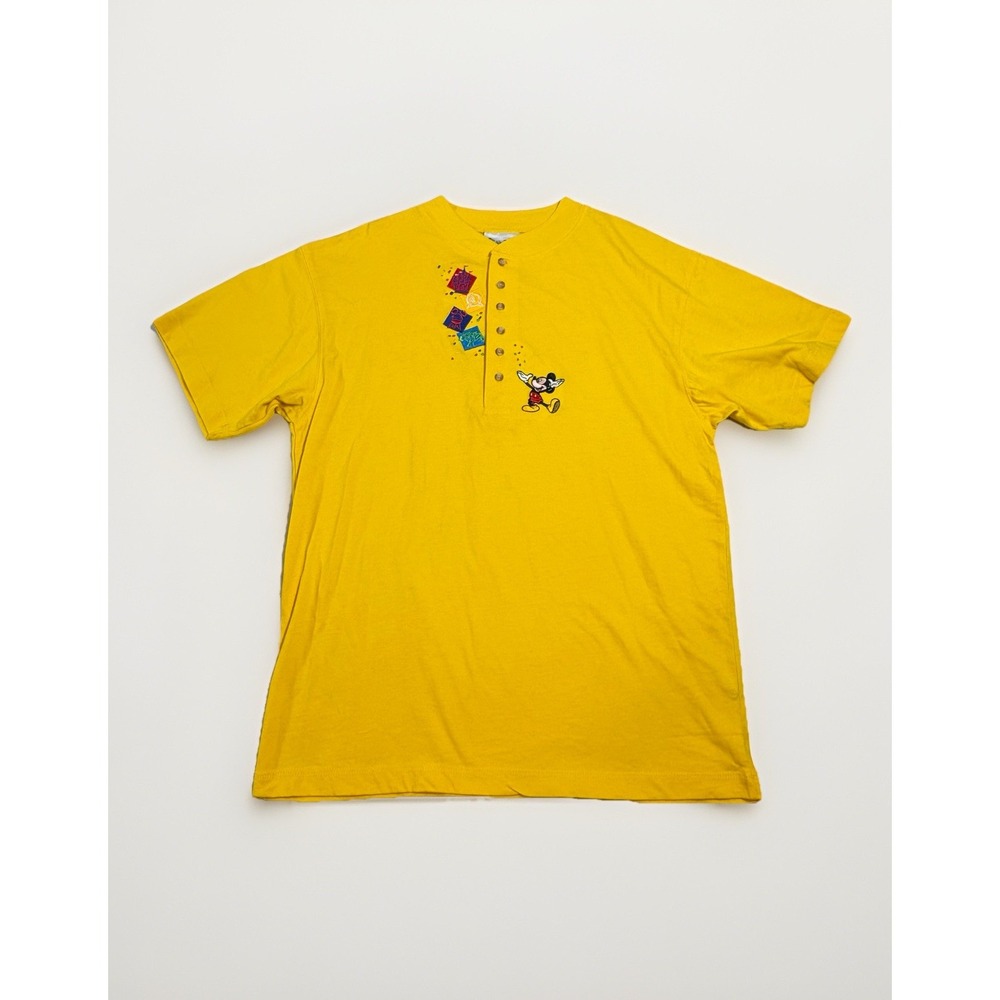 Vintage Walt Disney World L Henley TShirt Mickey 4-Park 90s Disney NEW Deadstock